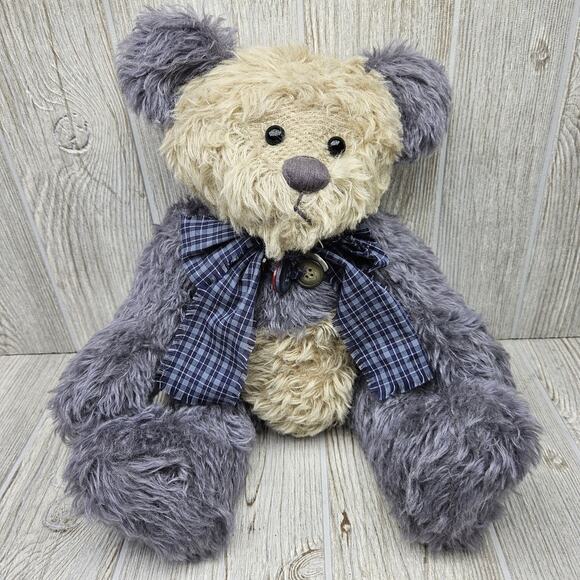 Ashton-Drake Galleries Pamela Wooley Theo Teddy Bear #0768 2000 Plaid Bow Blue - Picture 1 of 10
